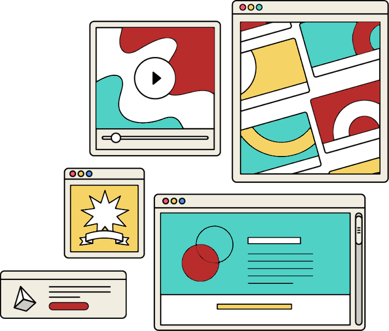 digital marketing for coaches hero graphic image showing red, yellow and green shapes on monitor windows