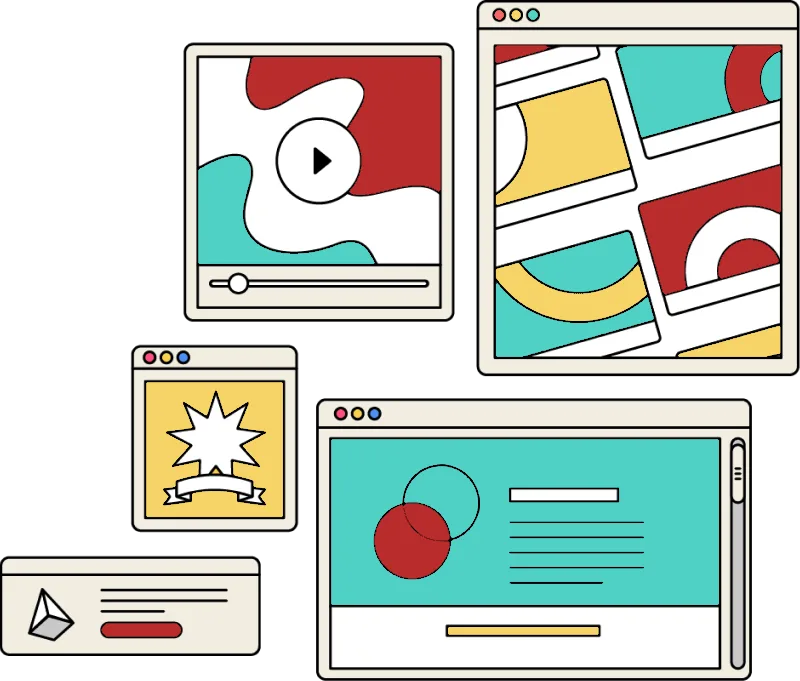 design-agency-sg-2 digital marketing for coaches hero graphic image showing red, yellow and green shapes on monitor windows